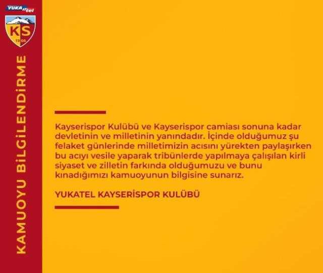 Devlet Bahçeli'nin futbol kulüplerine çağrısına Kayserispor'dan destek: Zillete karşıyız