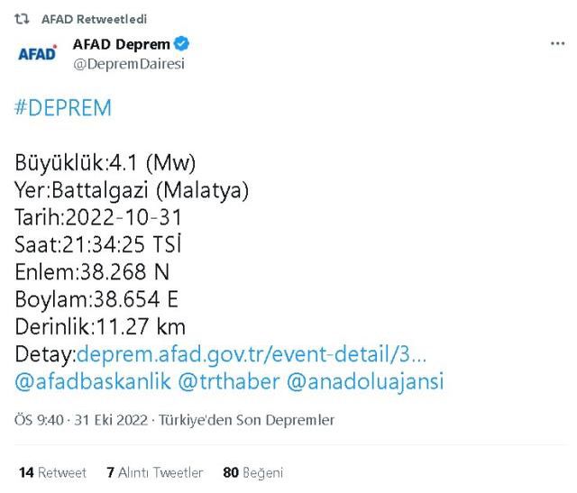 Malatya'da deprem mi oldu? 31 Ekim Pazartesi nerede deprem oldu? Depremin merkez üssü neresi? Malatya'da kaç büyüklüğünde deprem oldu?