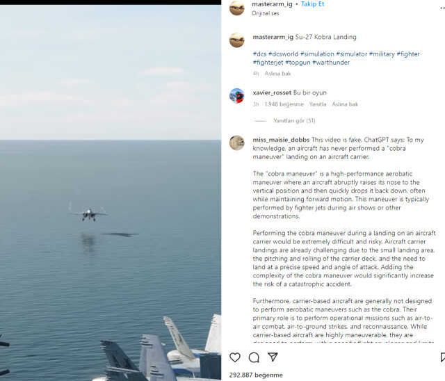 Videonun, savaş uçağına ait olduğu iddiası gerçeği yansıtmıyor