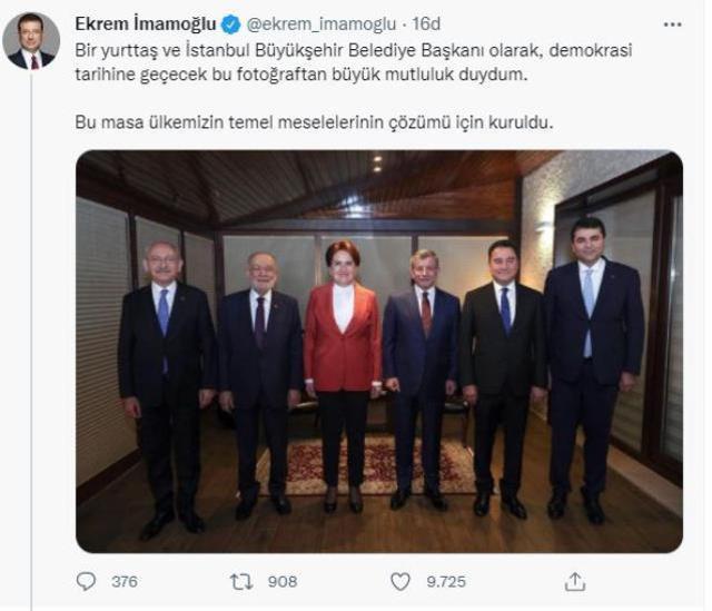 6 muhalefet liderinin bir araya gelmesi Ekrem İmamoğlu'nu mest etti! Peş peşe 3 mesaj yazdı
