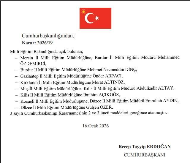 Yeni il Milli Eğitim Müdürleri atandı! Mersin, Burdur, Gaziantep, Kırklareli, Muş, Kilis, Kocaeli, Düzce yeni Milli Eğitim Müdürü kim oldu?