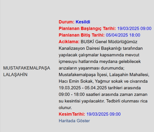 Bursa BUSKİ su kesintisi! 4-5 Nisan Bursa'da su kesintisi ne zaman bitecek, sular ne zaman gelecek?