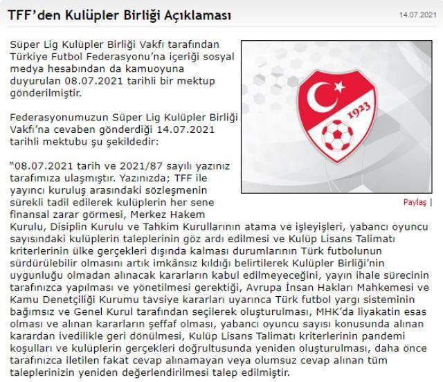 Kıyamet kopacak! TFF, uzun bir açıklamayla kulüplerin taleplerine ve iddialarına sert yanıt verdi