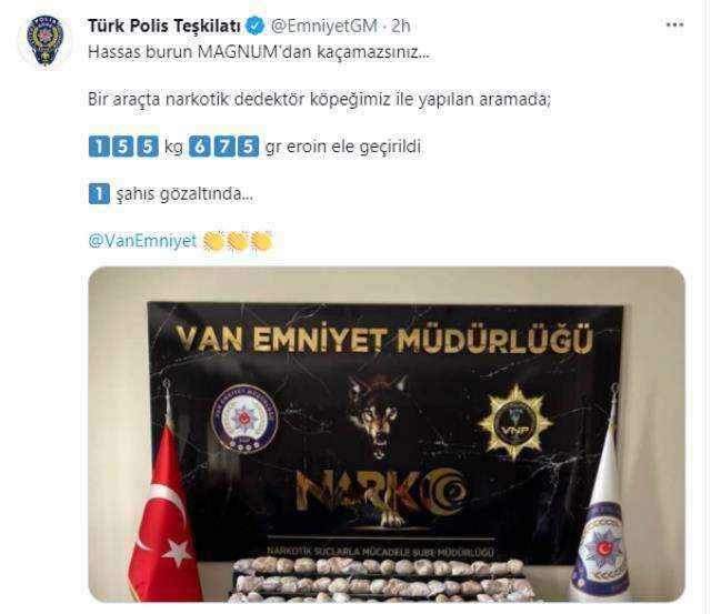 155 kilo 675 gram eroin geçirildi! Hassas Magnum, zehir tacirlerine göz açtırmıyor