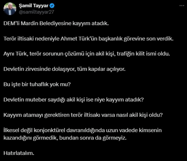 AK Partili Şamil Tayyar'dan 'Ahmet Türk' sorusu: Bu işte bir tuhaflık yok mu?