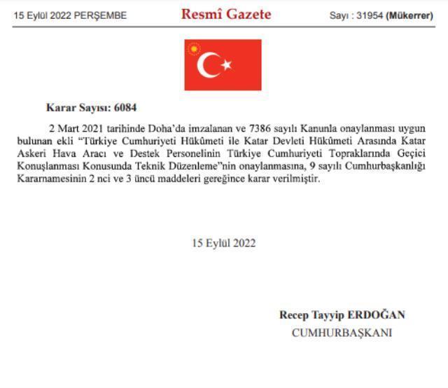 Resmi Gazete'de yayımlandı! Katar'ın askeri hava araçları ve personeli Türkiye'de konuşlanacak