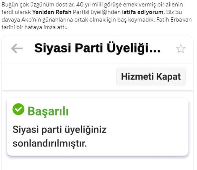 Yeniden Refah'ın Cumhur İttifakı'na katılmasının ardından istifalar başladı! e-Devlet üzerinden üyelik iptali yapıyorlar