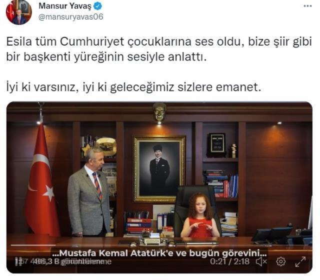 Mansur Yavaş 23 Nisan için koltuğunu işitme engelli Esila'ya bıraktı