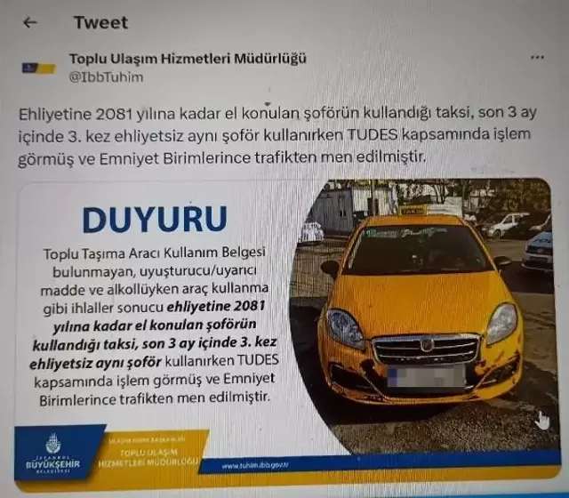 Polisten kaçan taksici tam bir suç makinesi çıktı! İBB bile hakkında tweet bile atmış