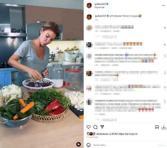 Kışlık hazırlıklarına başlayan Gülben Ergen, turşu kurdu