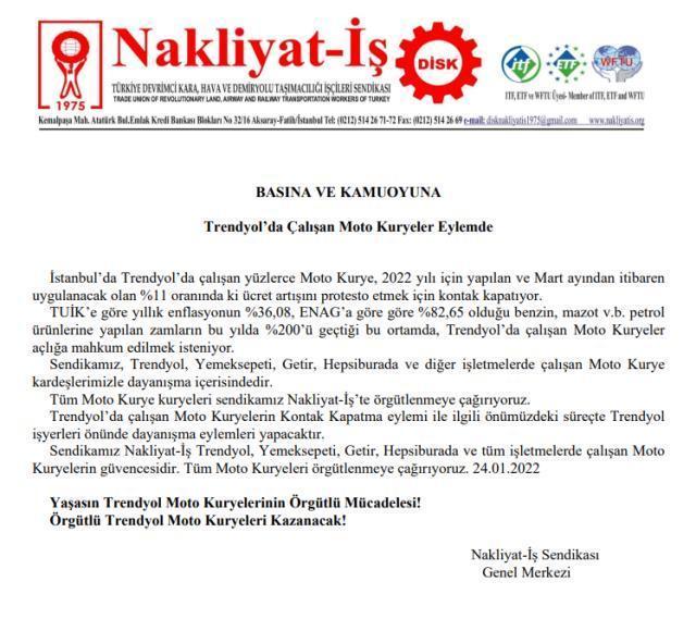 Yüzde 11'lik zammı yetersiz bulan Trendyol'un moto kuryeleri kontak kapattı