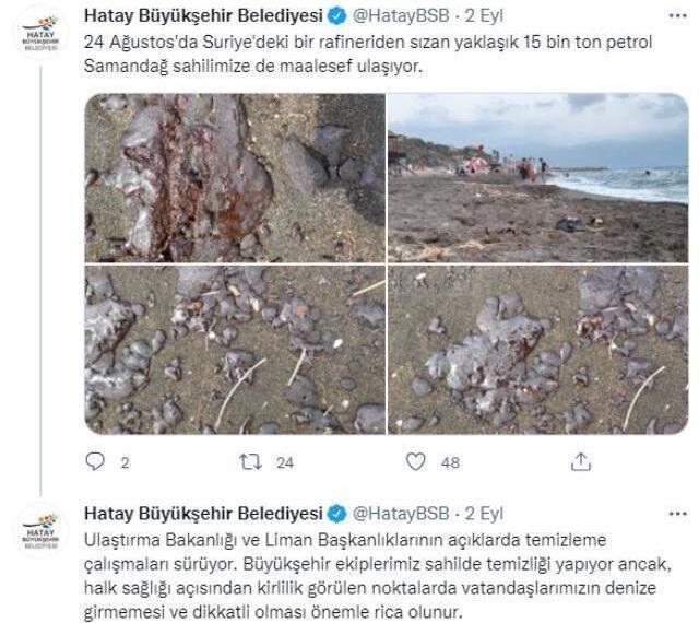 Hatay'da vatandaşlar, uyarılara rağmen Suriye'den sızan petrol sızıntısının içinde yüzmeye devam etti