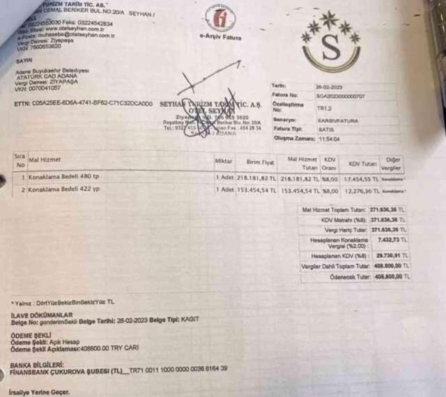 Deprem bölgesine giden CHP'li isimler lüks otelde konaklayıp faturasını da Adana Büyükşehir Belediyesi'ne ödetmiş