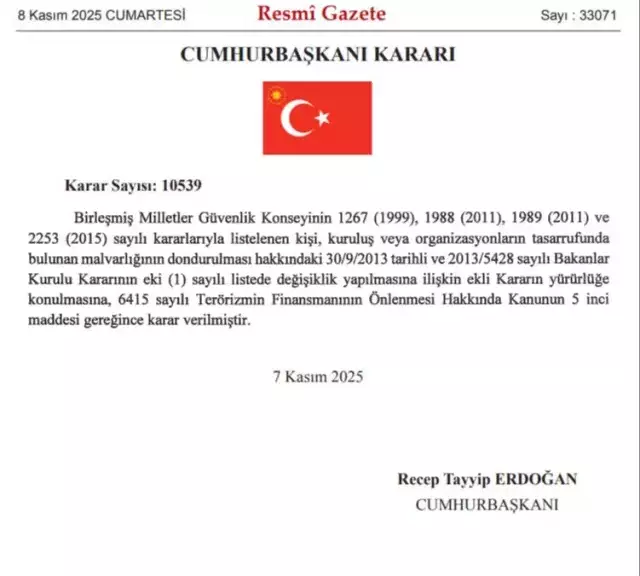 Resmi Gazete'de yayımlanan karar