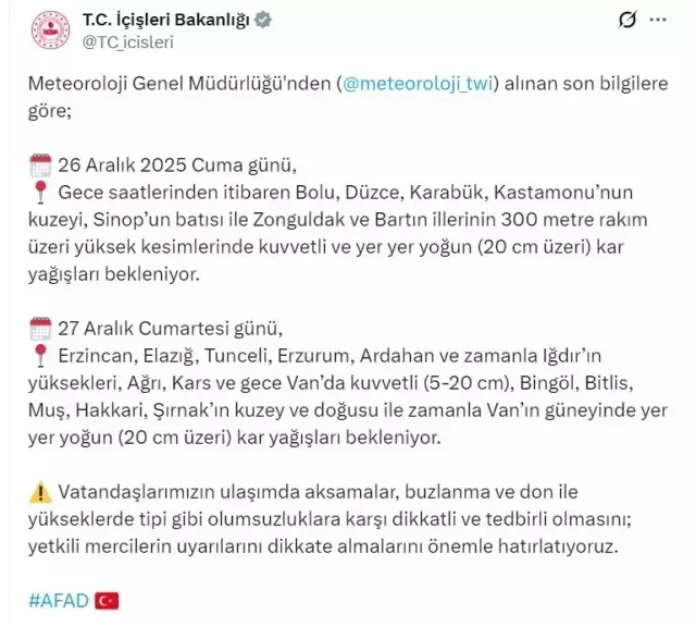 22 il için 'yoğun kar' uyarısı!