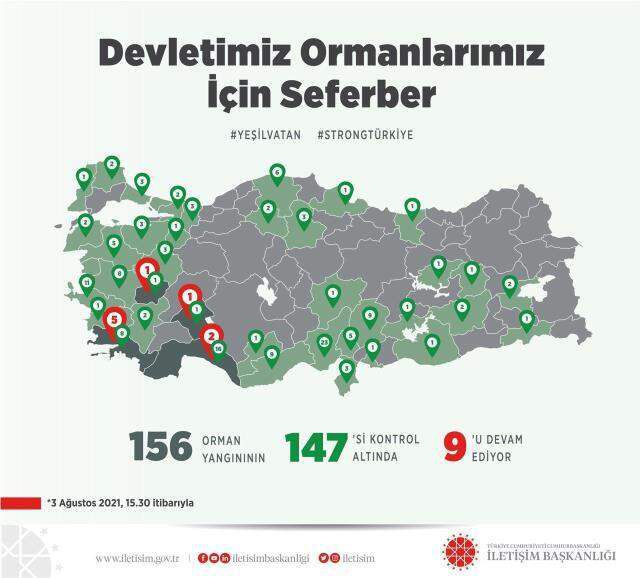 Antalya, Muğla ve Isparta'da mücadele devam ederken yangın Uşak'a da sıçradı