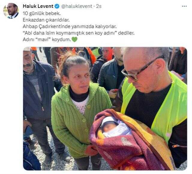 Haluk Levent, enkazdan çıkarılan 10 günlük bebeğe 'Mavi' adını verdi