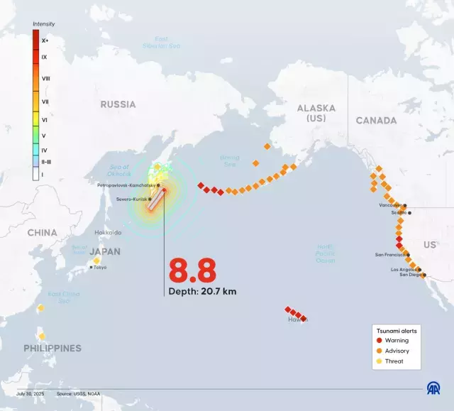 8.8'lik deprem Kamçatka Yarımadası'nı 2 metre kaydırdı
