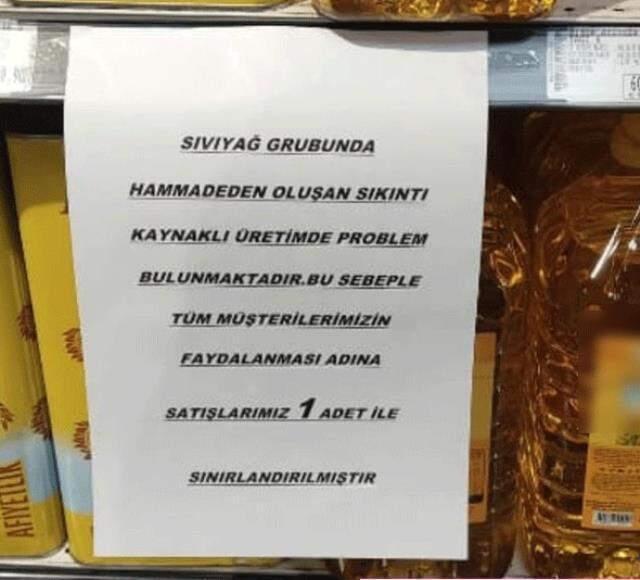 Markete gidenler raftaki notu görünce şaşkınlığa uğradı! İkinci sıvı yağın alınmasına izin verilmedi