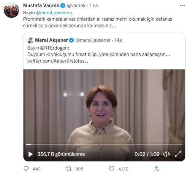 Bakan Varank'tan Akşener'e tavsiye: Prompterlı kamera alırsanız kafanızı sürekli sola çevirmek zorunda kalmazsınız