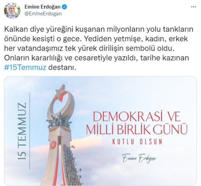 Emine Erdoğan'dan 15 Temmuz paylaşımı