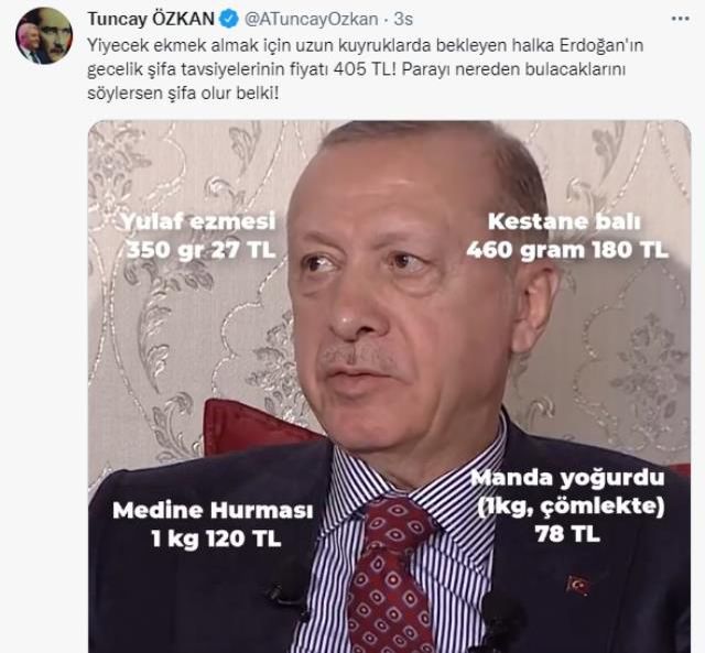 Cumhurbaşkanı Erdoğan'ın 'Şifa' diye tavsiye ettiği ürünlerin maliyeti hesaplandı
