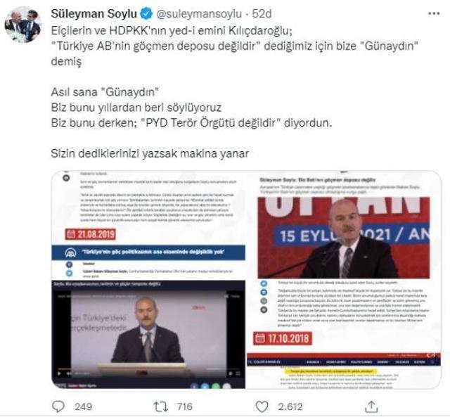 Bakan Soylu'dan sığınmacılar kendisine 'Günaydın' diyen Kılıçdaroğlu'na yanıt: Sizin dediklerinizi yazsak makina yanar