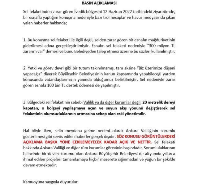 Sel mağdurlarıyla konuşması gündem olan Mansur Yavaş, gelen tepkilere yanıt verdi