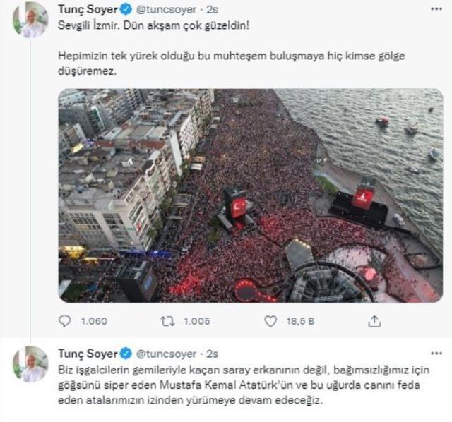 İzmir'in kurtuluş yıl dönümünde yaptığı konuşma nedeniyle tepki çeken Tunç Soyer'den eleştirilere yanıt: Atatürk'ün izin yürümeye devam edeceğiz