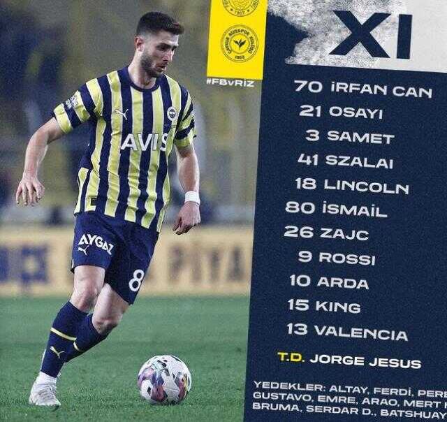 Fenerbahçe Ç. Rizespor ilk 11'ler belli oldu! FB Ç.Rizespor kupa maçı maçı ilk 11'ler kimler var? FB ÇRZ ilk 11!