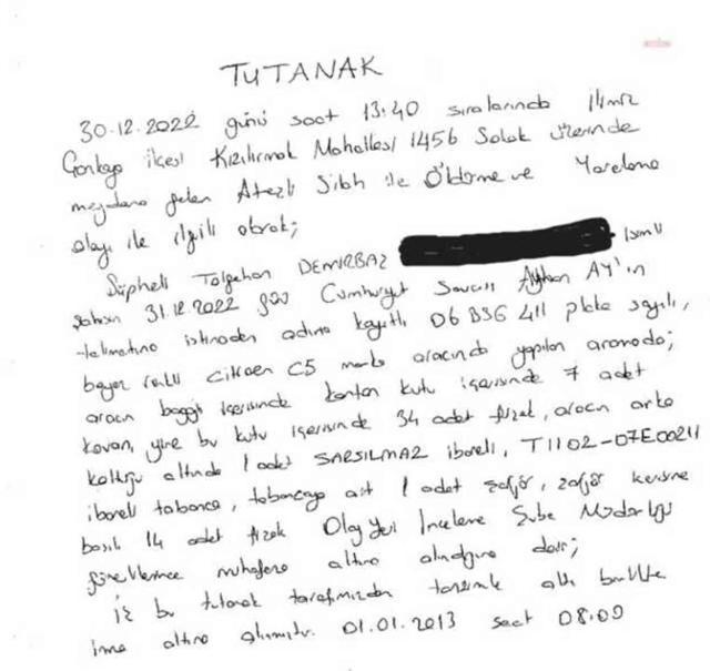 Tutanak aylar sonra ortaya çıktı! Sinan Ateş cinayeti şüphelisi Tolgahan Demirbaş'ın aracından silah ve mühimmat çıkmış