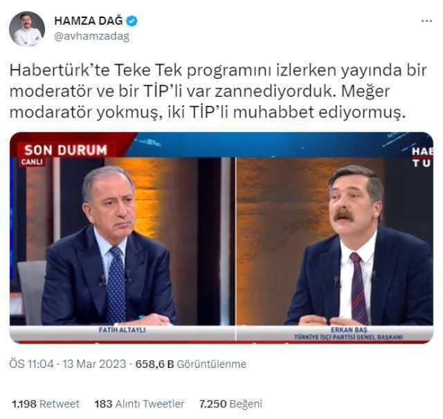AK Partili Hamza Dağ, Erkan Baş'ın konuk olduğu televizyon programına tepki gösterdi