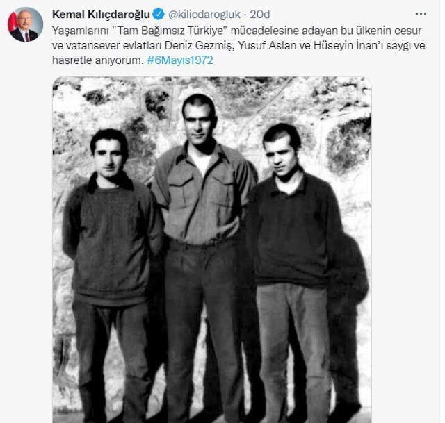 CHP Genel Başkanı Kemal Kılıçdaroğlu Deniz Gezmiş, Yusuf Aslan ve Hüseyin İnan'ı andı: Bundan 50 yıl önce idam edildiler