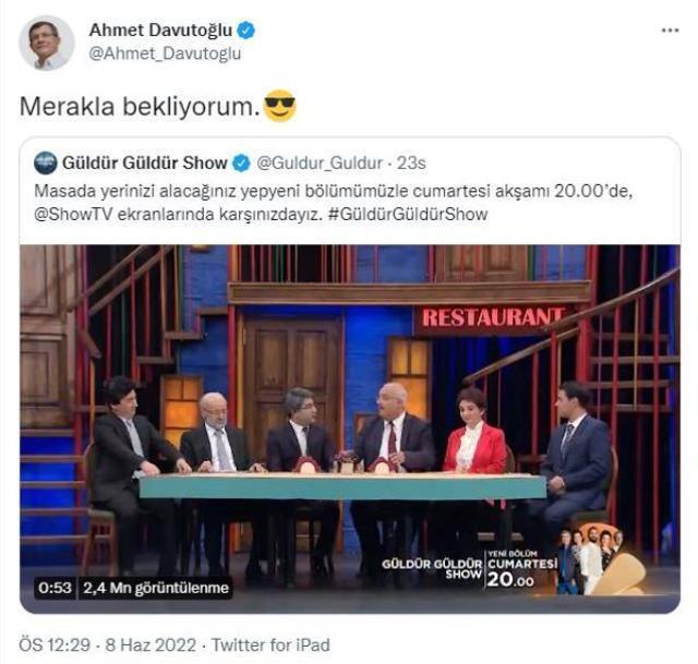 Güldür Güldür Show'un 6'lı masa skecine Davutoğlu ve Uysal'dan ilk yorum