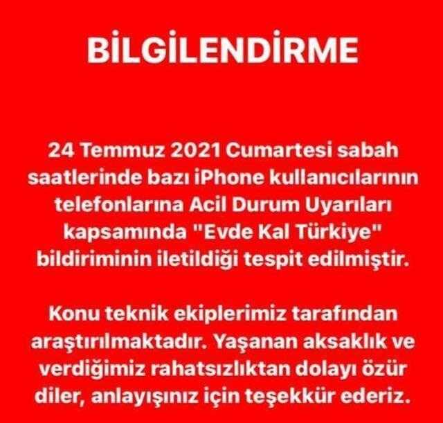 iPhone'lara gelen 'Evde kal' uyarısının Vodafone'dan kaynaklanan teknik arızadan kaynaklandığı öğrenildi
