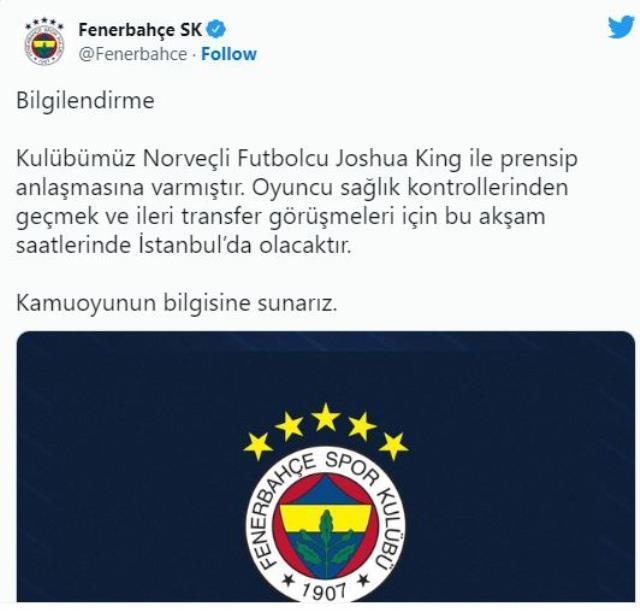 Son Dakika: Fenerbahçe'nin prensip anlaşmasına vardığı Joshua King, İstanbul'a geliyor