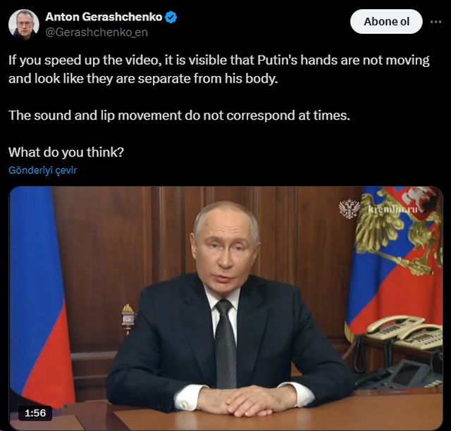 Putin sekiz dakikalık videoda ellerini bir an bile oynatmadı