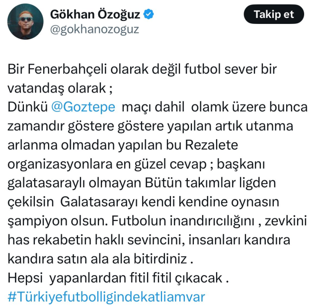 Athena Gökhan'dan bomba öneri: Başkanı Galatasaraylı olmayan bütün takımlar ligden çekilsin