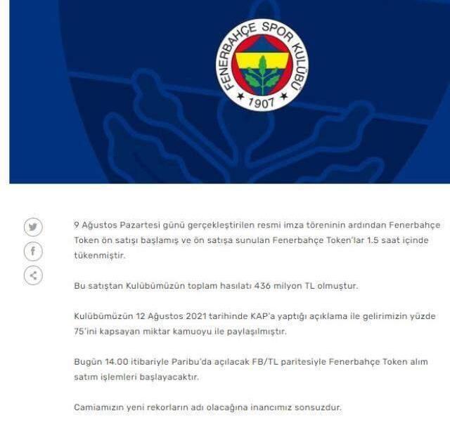 Fenerbahçe, kripto para zengini oldu! Bugünkü Dev hasılat KAP'a bildirildi