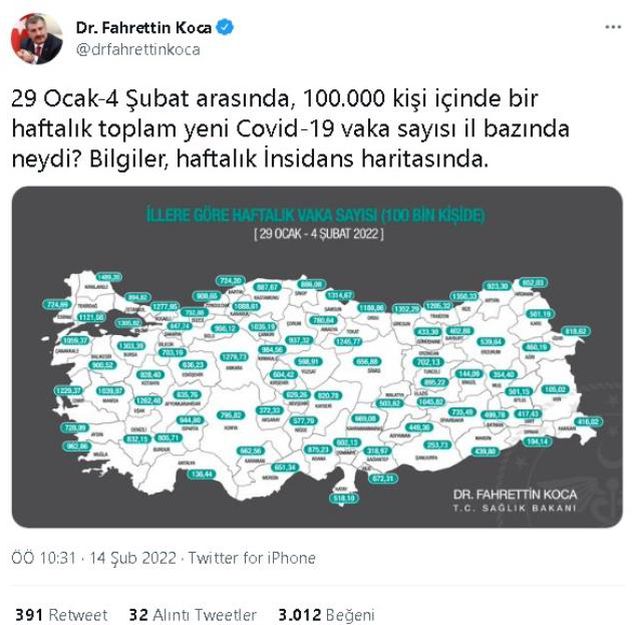 İl il koronavirüs vaka sayıları kaçtır? 29 Ocak - 4 Şubat İl il güncel koronavirüs risk haritası ve haftalık vaka sayıları açıklandı mı?