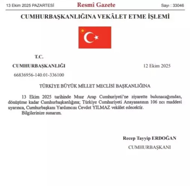 Cumhurbaşkanlığı'na Cevdet Yılmaz vekalet edecek