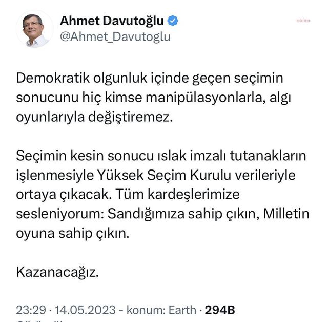 Davutoğlu: 'Tüm Kardeşlerime Sesleniyorum, Sandığımıza Sahip Çıkın, Kazanacağız'