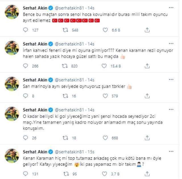 Eski milli futbolcu Serhat Akın, birlikte çalıştığı Şenol Güneş ve Kenan Karaman'a demediğini bırakmadı