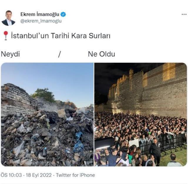 İmamoğlu, tarihi surları 'Neydi / Ne Oldu' diye paylaştı, kısa sürede 40 bin beğeni aldı