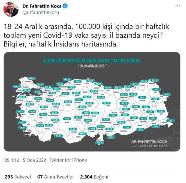 İl il koronavirüs vaka sayıları kaçtır? 18-24 Aralık İl il güncel koronavirüs risk haritası ve haftalık vaka sayıları açıklandı mı?