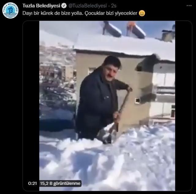 Tuzla Belediyesi'nin hesabından yapılan kar paylaşımı güldürdü: Dayı bir kürek de bize yolla