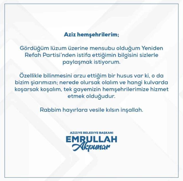 Fatih Erbakan'a soğuk duş! Yüzde 45 ile seçilen belediye başkanı Yeniden Refah'tan istifa etti