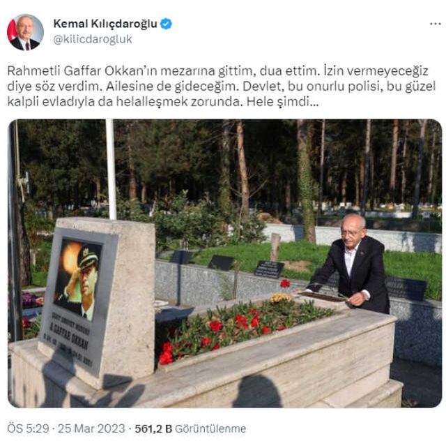 Kılıçdaroğlu: 'Rahmetli Gaffar Okkan'ın Mezarına Gittim, Dua Ettim. İzin Vermeyeceğiz Diye Söz Verdim. Ailesine de Gideceğim. Devlet, Bu Onurlu...