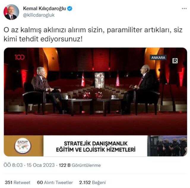 Kılıçdaroğlu'nun 'Aklınızı alırım sizin' tepkisinde bulunduğu SADAT'tan ortalığı karıştıracak reklam çıkışı