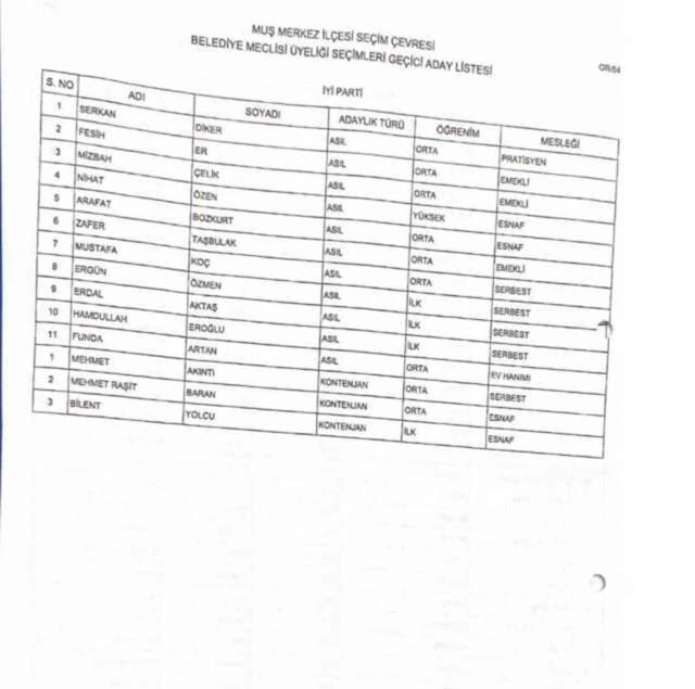 Muş'ta İYİ Parti ve Yeniden Refah Partisi meclis üyesi listesinde yeterli sayıya ulaşamadı